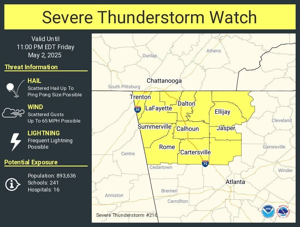 A Severe Thunderstorm Watch has Been Issued for Parts of Northwest Georgia