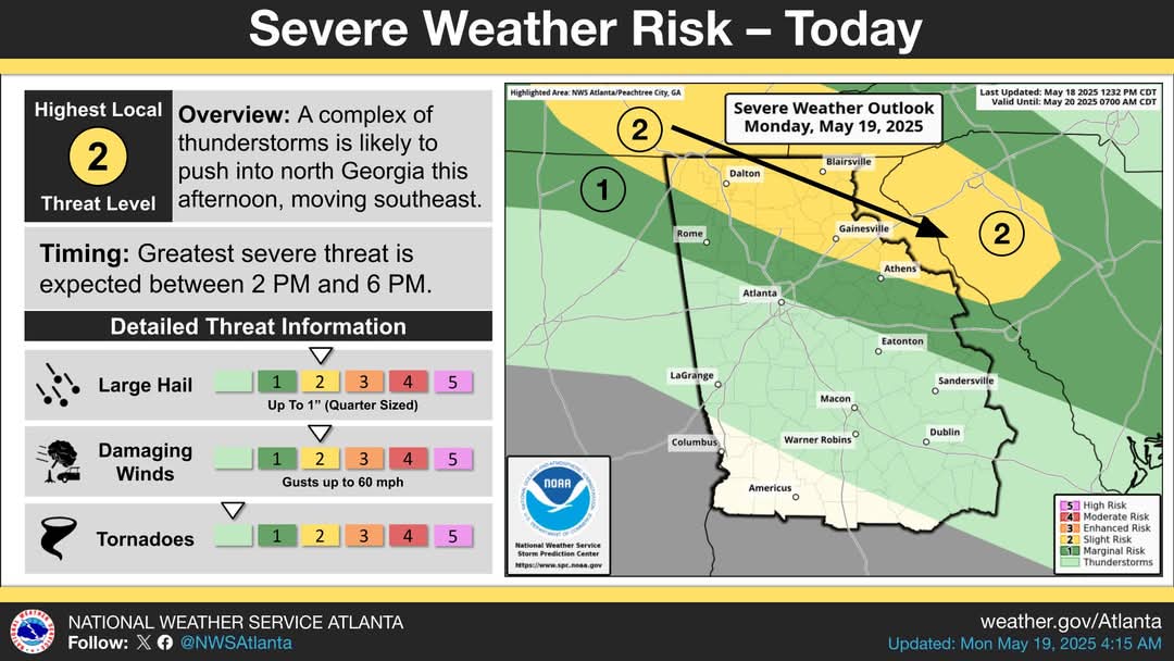 Thunderstorms Possible Today in North Georgia