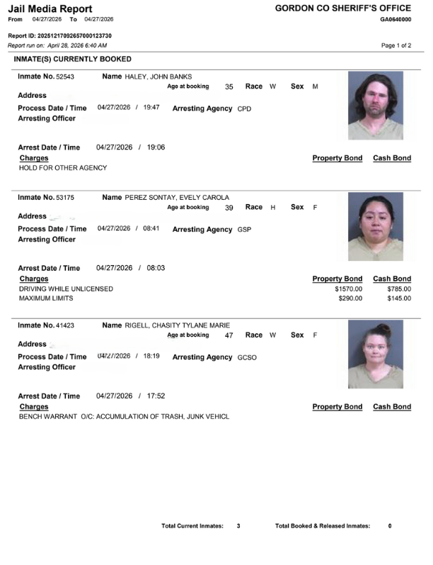 Arrests Gordon County