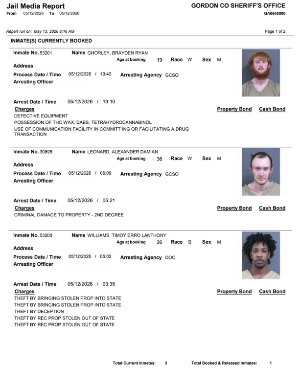 Gordon County Arrest report