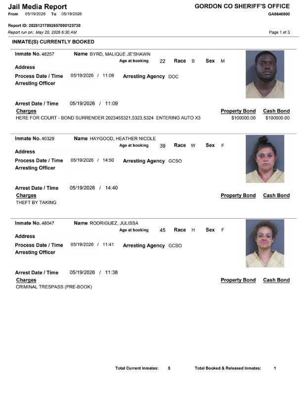 Gordon County Arrest report