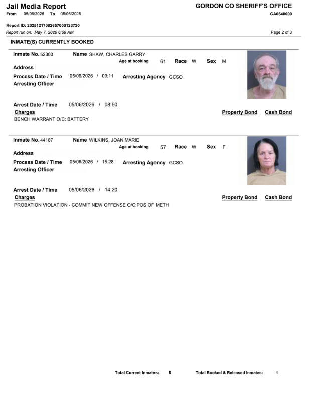 Gordon County Arrest report 2