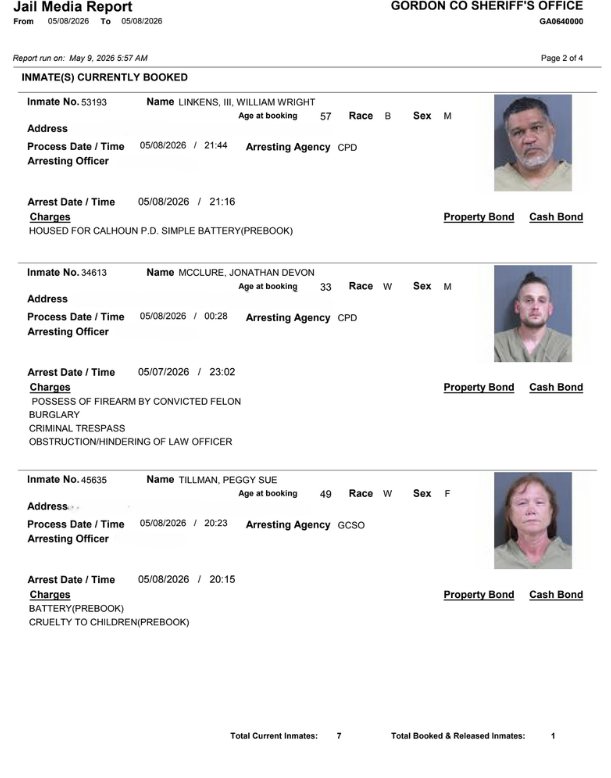 Gordon County Arrest report 2