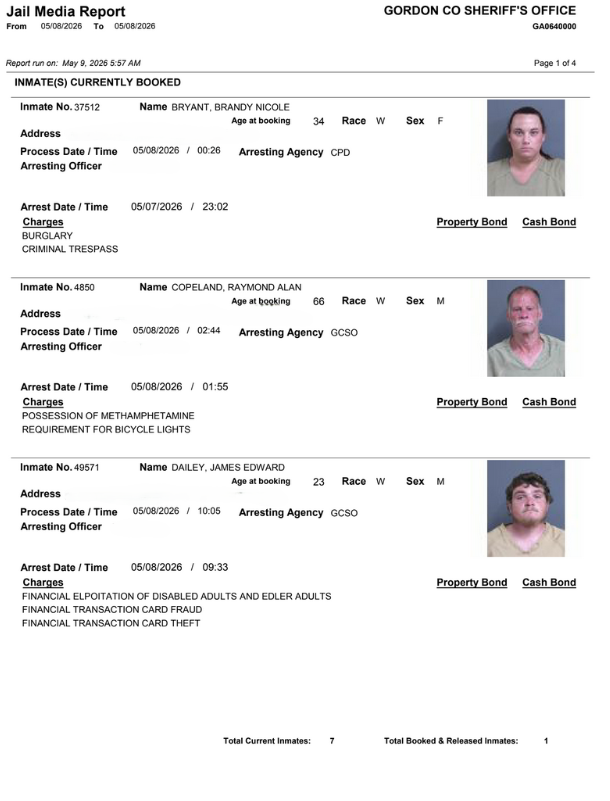 Gordon County Arrest report