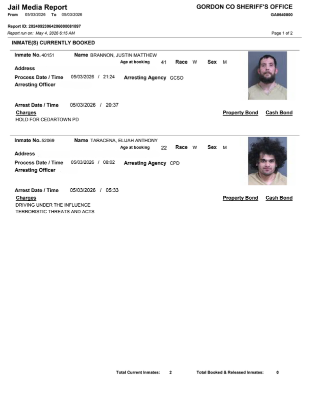 Gordon County Arrest report