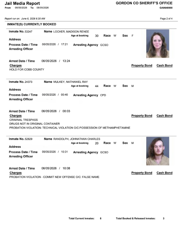 Gordon County Arrest report 2