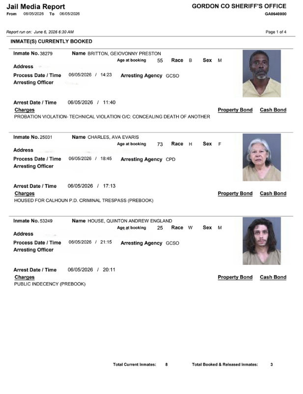 Gordon County Arrest report